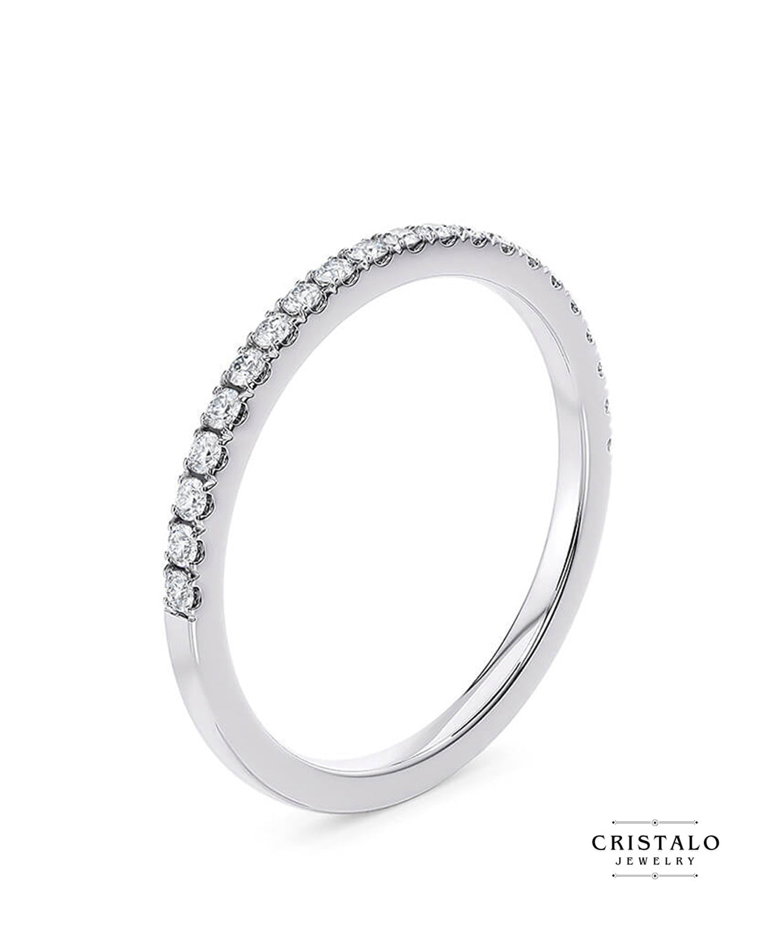 Claw set engagement ring in 18k white gold. Features natural diamonds with a Castle setting for added brilliance.