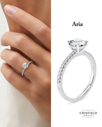 18k white gold diamond band ring. WedFit engagement ring with Castle setting and 4 claws.