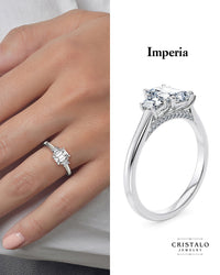 Imperia Trilogy emerald cut diamond ring in 18k white gold. A WedFit engagement ring with natural diamonds and a total weight of 0.43ct.