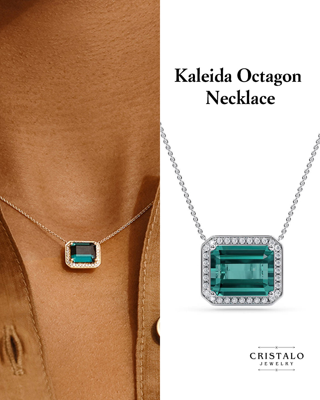 Kaleida Octagon - White Gold Necklace