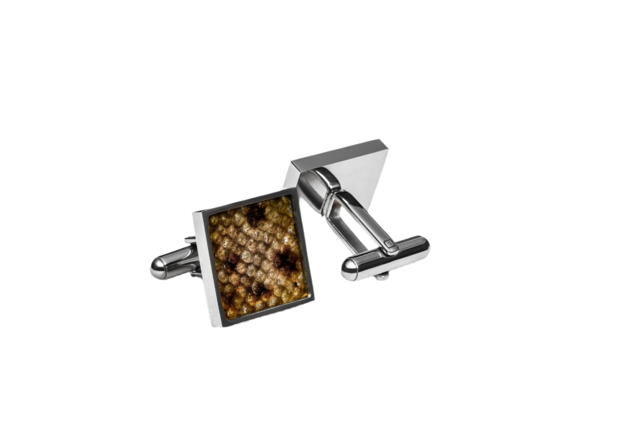 Brooch FOR JAM - Mansetinööbid - Kandilised - Mustade täppidega kollane nahk