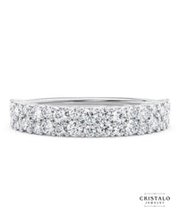 The Orion diamond ring in 18k white gold. Features a 3.50mm band with a string of alternating diamonds in a classic Claw setting.