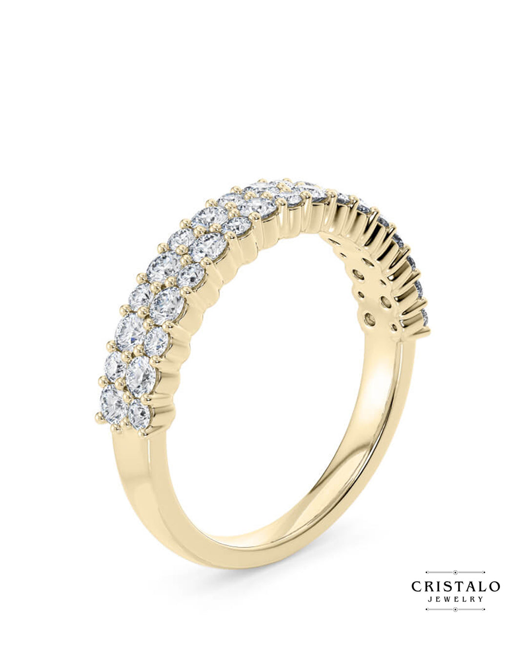 A beautiful Orion ring, capturing the delicate flicker of stars with alternating diamond sizes on a yellow gold band.