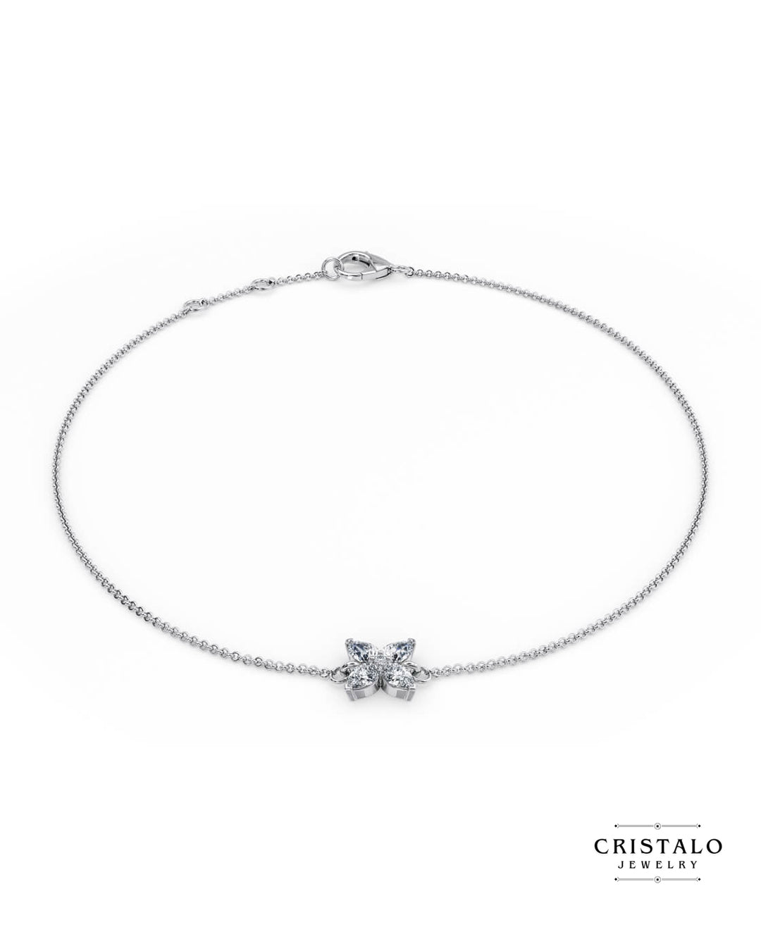 Delicate Rossetti bracelet in 18k white gold with round and pear-shaped diamonds.