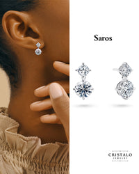 Saros Natural diamond drop earrings in 18k white gold. A classic piece with a total carat weight of 0.70ct and a Claw setting.