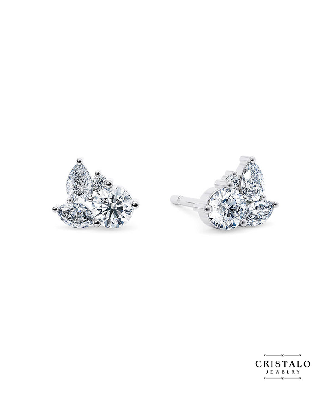 Thalia diamond stud earrings in 18k white gold. A timeless piece with a Claw setting and a total carat weight of 0.65ct.
