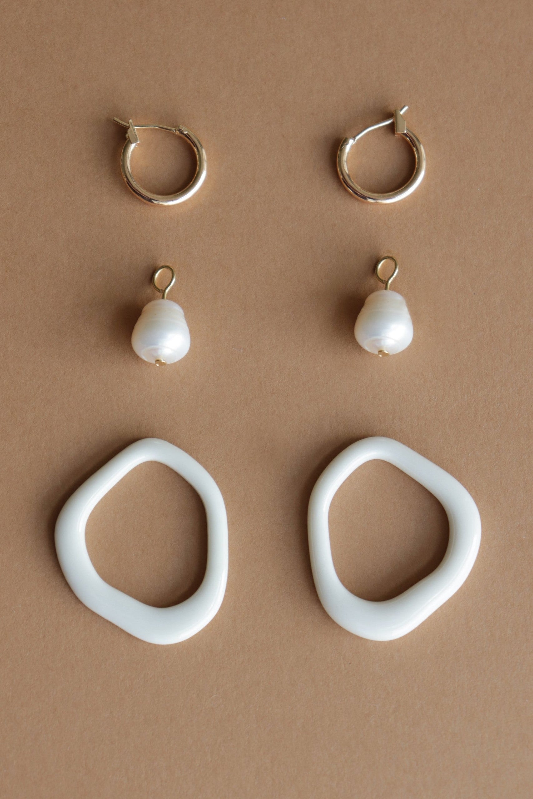 Earrings for HER - pearl and porcelain hoops white
