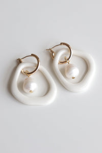 Arp Pearl and Porcelain Hoops - White